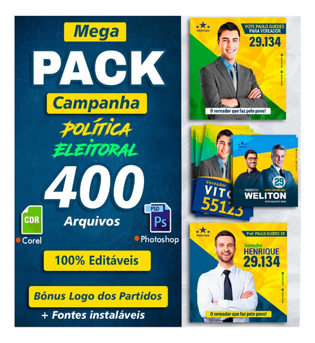 Pack Político + 600 Artes Prontas E Editáveis Corel+ilustrat
