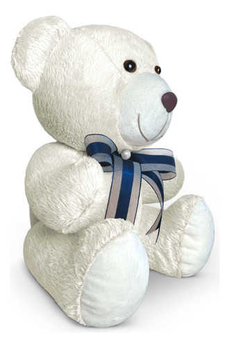 Ursinho De Pelúcia Articulado Antialérgico Decoração 15cm Cor Baunilha Com Azul Marinho