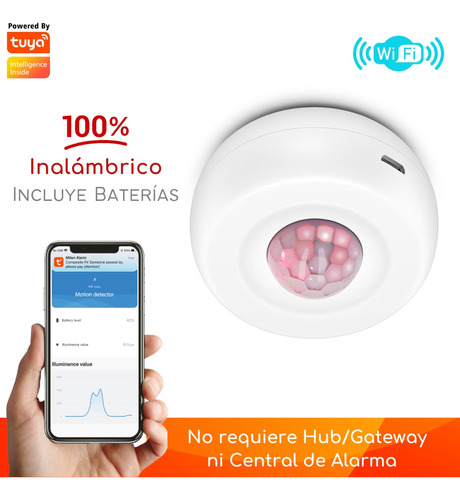 Sensor Movimiento Inalámbrico 360° Infrarrojo Alarma Wifi 