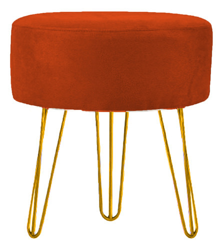 Puff Decorativo Banqueta Pé Aramado Redondo Sala Suede Cores Cor DOURADO / TERRACOTA