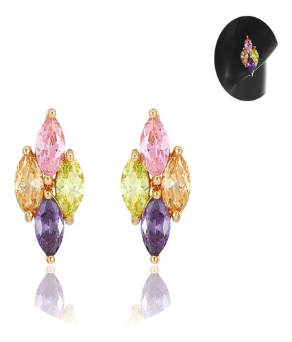 Aretes Oro 18k Laminado  Broquel Colores Mujer Flor Rombo 