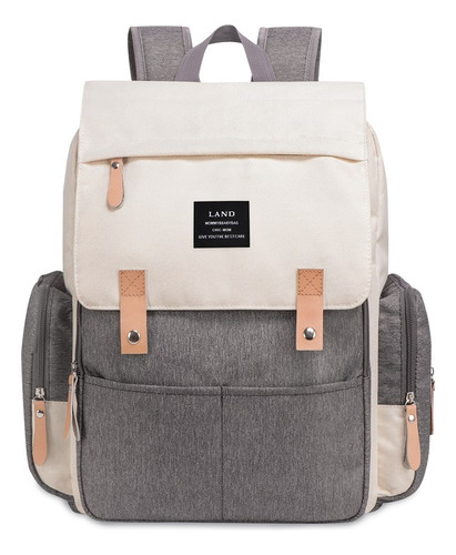 Bolsa Mochila Maternidade Land Luxury Cinza Com Bege Térmica