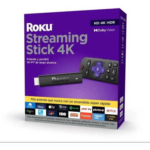 Imagen 1 de 7 de Roku Streaming Stick 4K | Dispositivo de Streaming 4K/HDR/Dolby Vision con Control Remoto con controles de TV