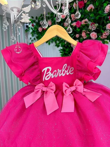 Vestido Infantil Barbie Rosa Luxo