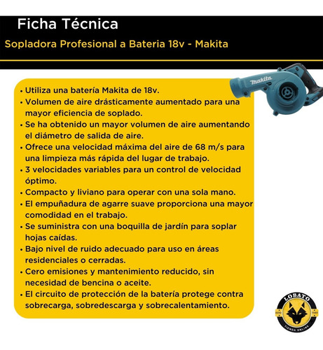 Imagen 3 de 10 de Sopladora Hojas Electrico A Bateria Potente Pc 18v Makita