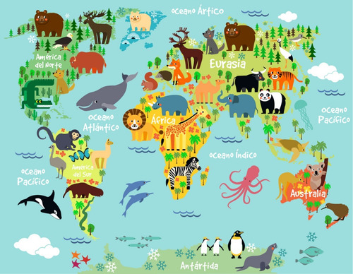 Imagen 8 de 9 de Vinilos Decorativos Mapamundi Infantil - Mapa Animales