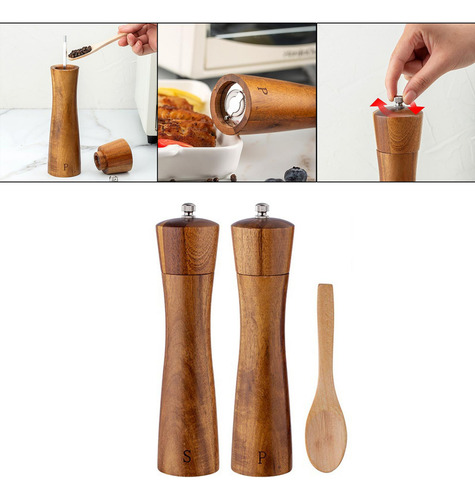 Compatible Juego De Molinillo De Pimienta De Madera Manual