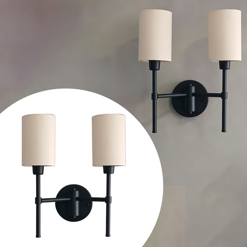 Arandela De Parede Preto Imperial Classica Fixa Em Aluminio Com Cupula Bege Tecido Algodao Soquete E27 Tensao