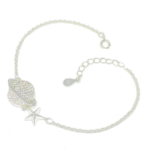 Pulsera Galaxia Con Estrella Fugaz Plata Italiana Ps 247