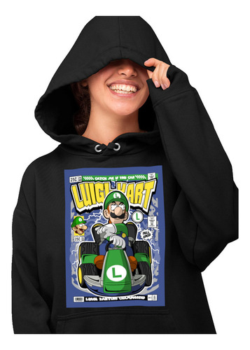 Sudadera Negra Luigi Karting Moda Cultura Pop