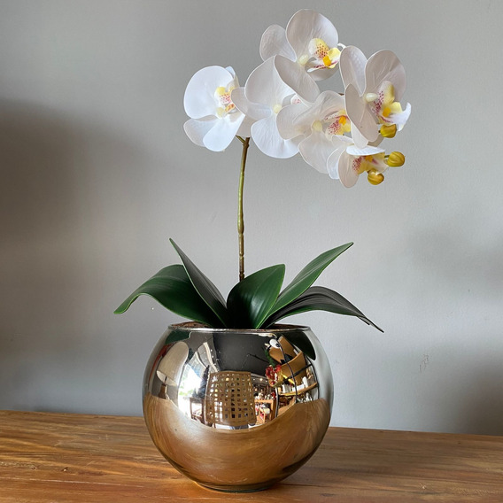Orquídea Branca Artificial Arranjo No Vaso Espelhado | Parcelamento sem  juros