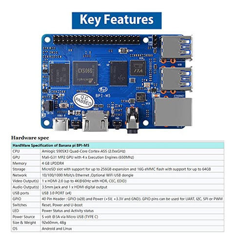 Computador De Placa Única Geeekpi Banana Pi Bpi-m5 Amlogic S
