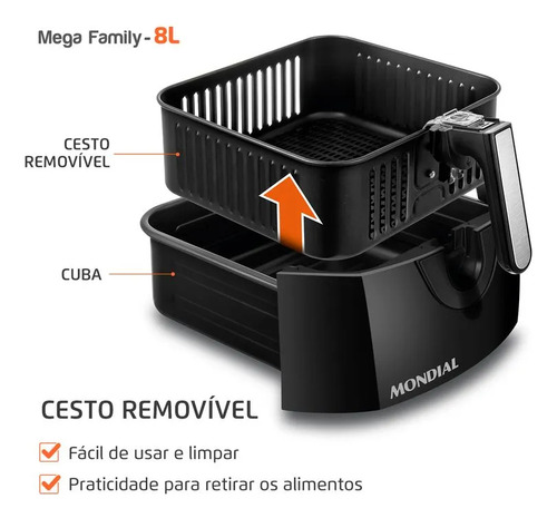 Fritadeira Air Fryer 8l Mondial 220v Preto 1900w Afn-80-fb