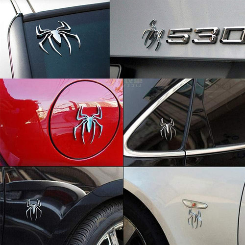 Douad 2 Calcomanías Metálicas 3d De Araña Negra/plateada - Adhesivo Removible, Resistente Al Agua Y Calor. Ideal Para Autos, Motocicletas, Cascos, Audífonos.