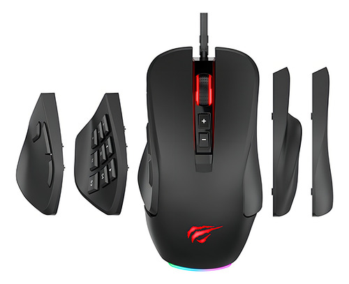 Ratón para jugadores Havit Ms900 de 10000 Dpi, 14 botones RGB, negro