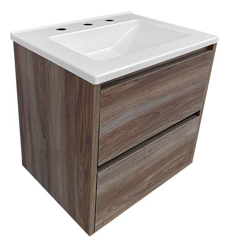 Vanitory Flotante Mdf 2 Cajones + Bacha Marmolina 50cm