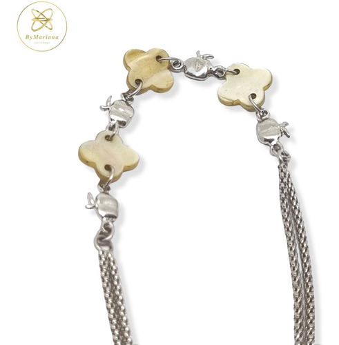 Imagen 3 de 6 de Pulsera Plata Rodinada Con Nacar