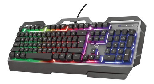 Teclado gamer Trust GXT 856 Torac QWERTY español latinoamérica color negro con luz RGB