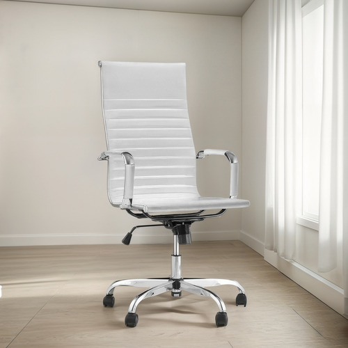 Silla Ejecutiva Oficina Metalica Reclinable Altura Ajustable Color Blanco