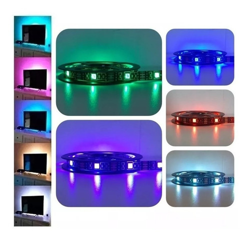 Tira Luces Led Rgb 5050 Usb 2mts Decoracion Tv Gamer Pc