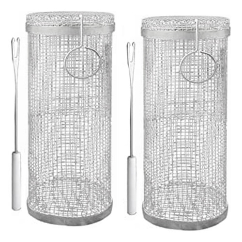 2 Pieces Barbecue Mesh Tube, Rolling Basket For G