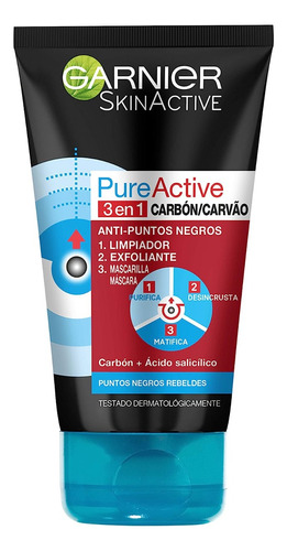 Mascarilla Garnier Skin Naturals Pure Active Gel 3 En 1