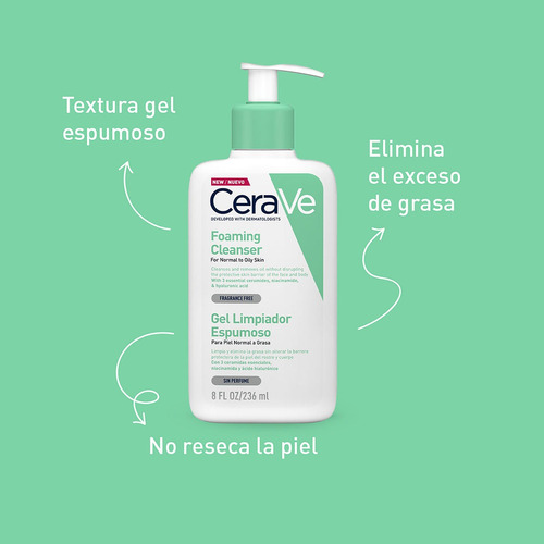 Gel Limpiador Espumoso Cerave Piel Normal A Grasa 236 Ml