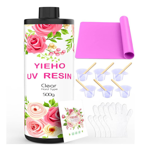 Yieho 500g Kit De Resina Uv-a Granel Crystal Clear Hard Uv F