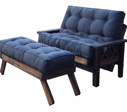 Sillon Futon 2 Cuerpos Pata 7x7+ Colchon Ecocuero + Banqueta