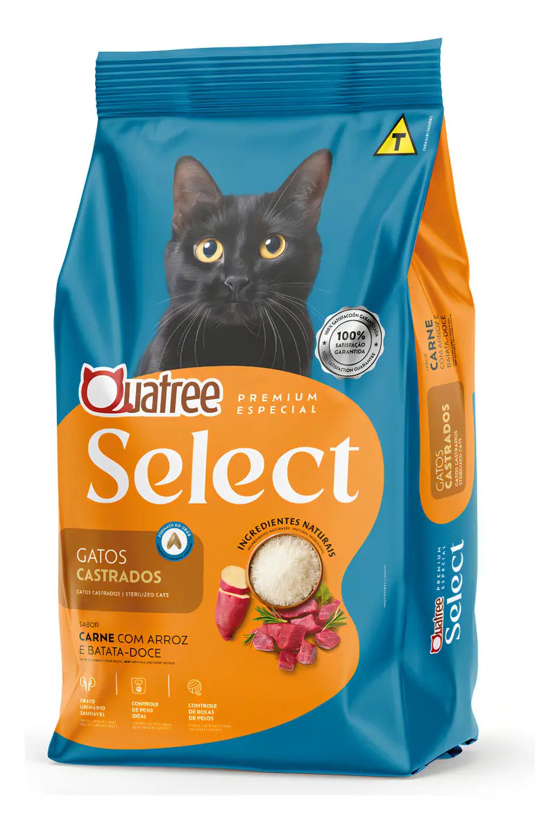 Ração Seca Quatree Select Gatos Castrados Carne 3kg Nutritiva