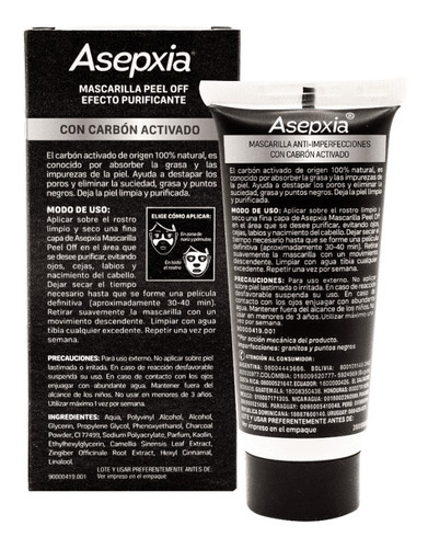 Imagen 3 de 6 de Asepxia Carbón Detox Mascarilla Peel Off 30 G.