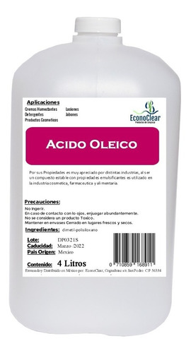 4 Litros Acido Oleico Jaboneria Cremas Cosmetica