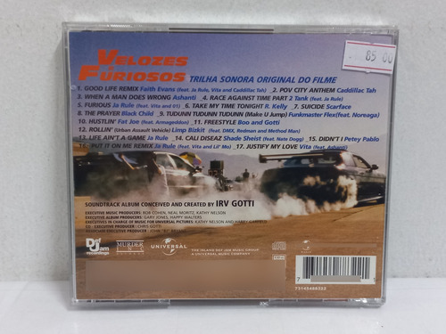 Cd- Velozes E Furiosos- Trilha Sonora Original Do Filme Versão Estandar Capinha Acrílica Simples (Usado)