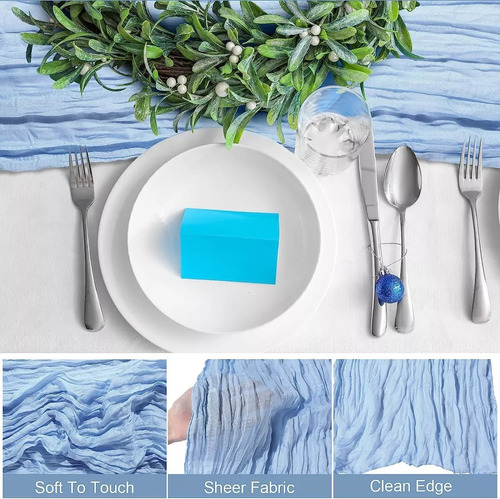3pzs Caminos De Mesa De Gasa Boho,tela De Queso,90*300cm Color Azul Azul