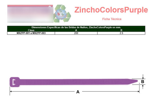 Brida De Plástico 20 Cm, Mxzpp-003, 300pzas, 20cm, 2.5mm, Mo Color Morado