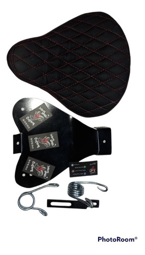 Asiento Bobber Rombos Costura Roja Con Base Y Resortes