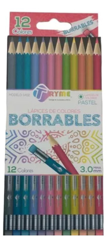 Lapices De Colores Borrables Tonos Pastel Tryme 12 Piezas