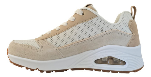 Tenis Mujer Urbano Casual Valvula Confort Plataforma Memory Foam Skechers Uno 177105 Beige