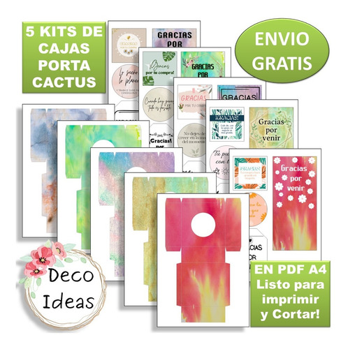 Imagen 1 de 4 de Kit Imprimible 05 Caja Porta Maceta Frase Gracias Por Venir