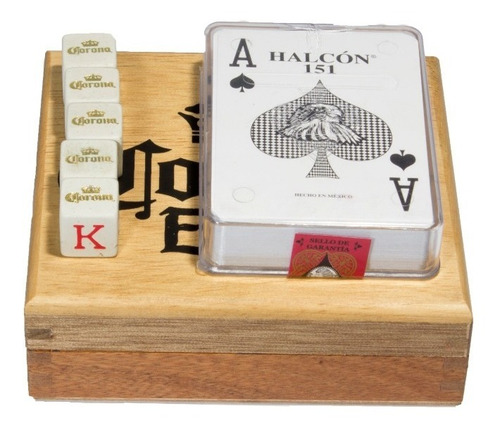 Imagen 2 de 7 de Caja De Madera Con Baraja Poker Y 5 Dados: Cervezas