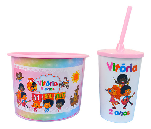 20 Kits Balde 1,5 Lts + 20 Copos 3 Palavrinhas