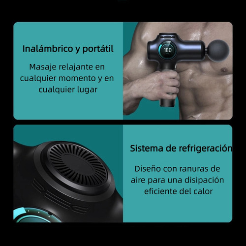 Masajeador Pistola Pro Niveles + Lcd + 8 Cabezales Color Negro