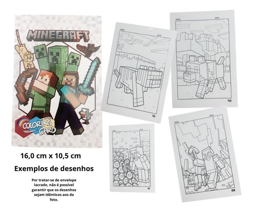 Kit 12 Super Cards Para Colorir Minecraft Papel 180g