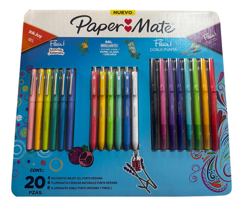 Paper Mate Kit 20 Ink Joy Gel Y Flair Doble Punta Agua