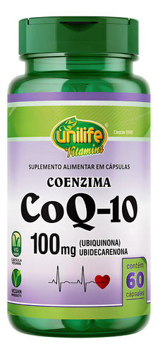 Coenzima Q10 100mg 60 Cápsulas Coq10 Ubiquinona Unilife