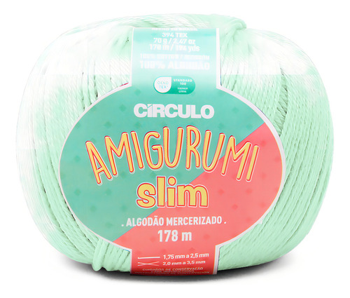 Fio Amigurumi Slim Circulo Com 178m 70g 100% Algodão Cor 2204- Verde Candy