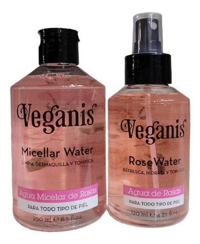 Pack Agua Micelar  + Agua De Rosas Veganis Todo Tipo De Piel