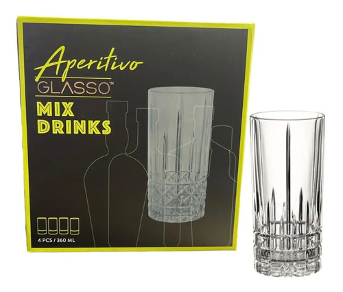  Set 4 Vasos Whisky Mix Drinks Vintage Glasso 360ml