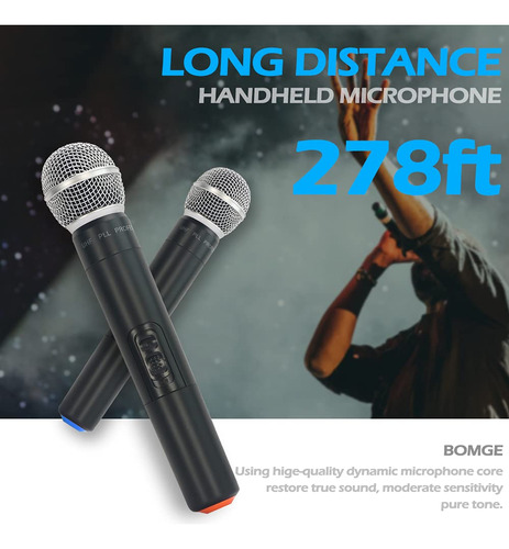 Bomge Micrófono Inalámbrico, Sistema De Micrófono Dinámico Inalámbrico Uhf Profesional Dual Para Karaoke En Casa, Reuniones, Fiestas, Iglesia, Dj, Boda, Juego De Ktv En Casa, 200 Pies (230u)