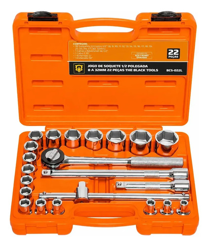 Jogo Kit de Ferramentas Manuais Chave Catraca 1/2 8 a 32mm Cromo Vanádio BCS022L The Black Tools